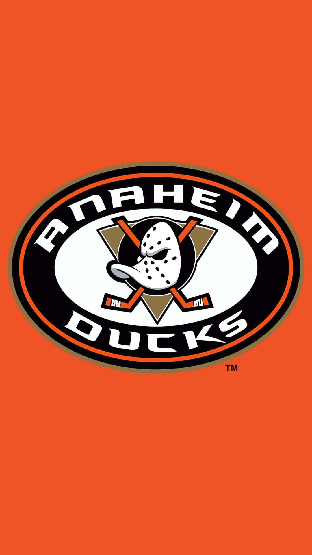 安納海姆鴨隊 桌布 壁紙 — Anaheim Ducks 標誌居中於純橙色背景上，帶有黑色、白色和金色點綴。