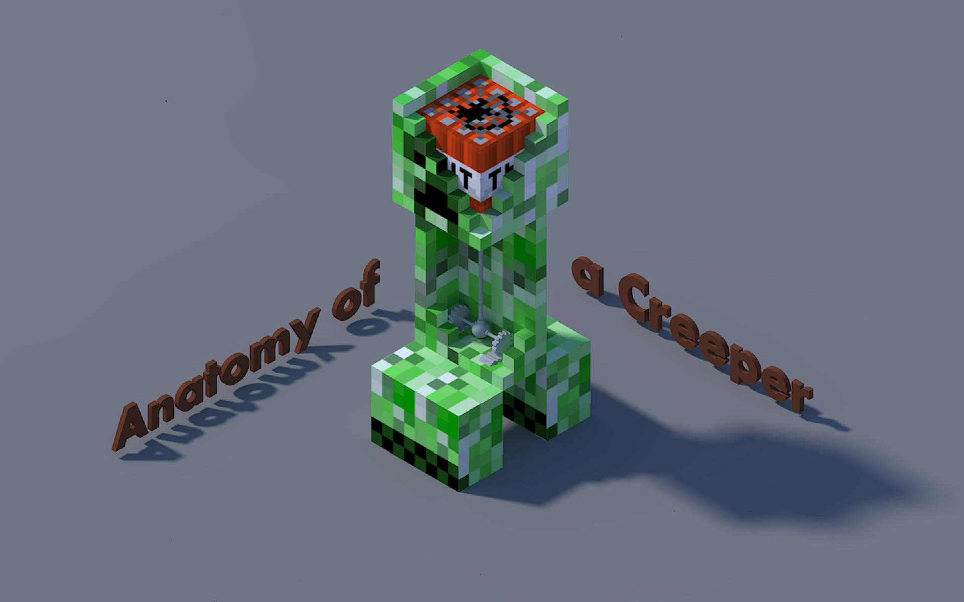 Anatomy of a Creeper Minecraft角色，附有漂浮文字 — 我的世界迷因 壁紙