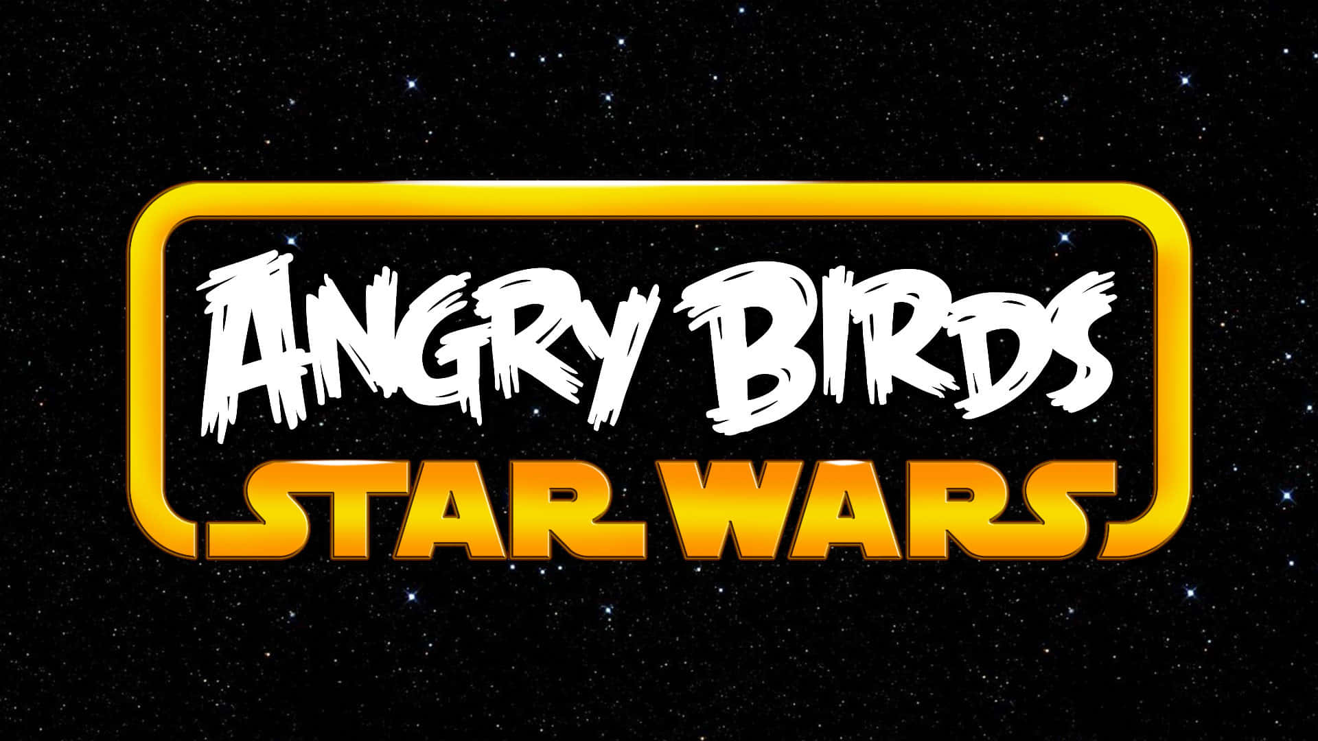 Star Wars Space 桌布 壁紙 — Angry Birds Star Wars 標誌在繁星點點的太空背景下以鮮明的黃色和白色發光。