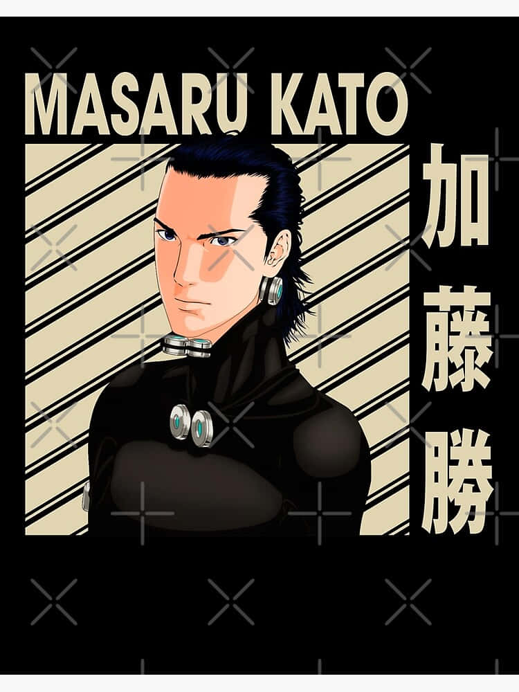 Masaru Kato 桌布 壁紙 — 動漫角色加藤勝身穿黑色服裝搭配銀色飾品，背景為條紋米色。