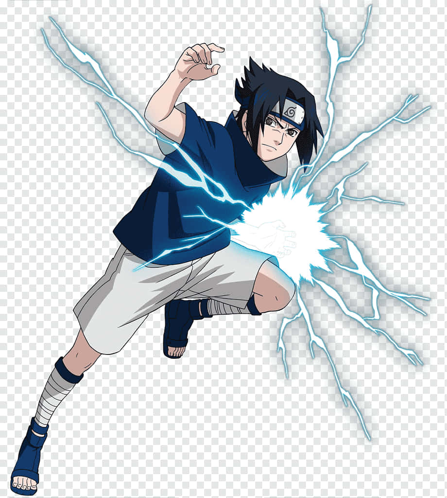 動漫忍者宇智波佐助以戰鬥姿態釋放藍色閃電查克拉。 — Sasuke 壁紙