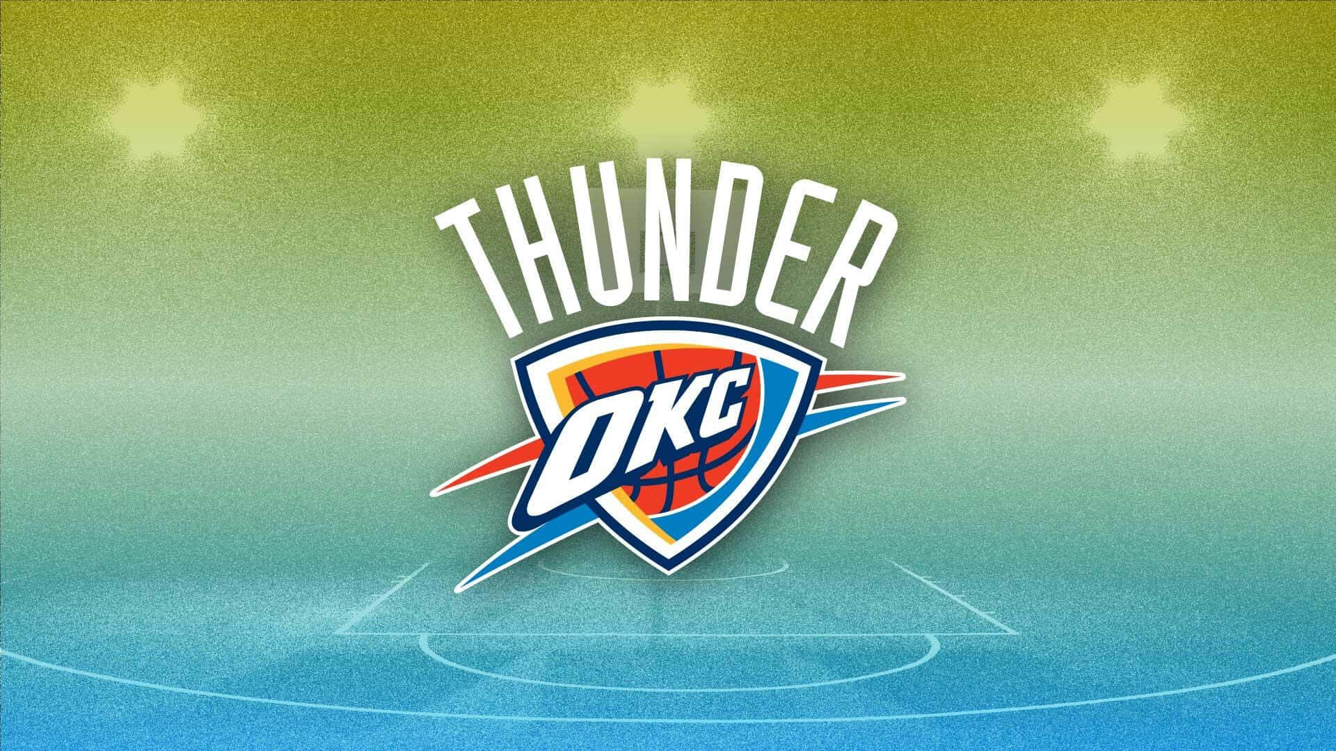 奧克拉荷馬城雷霆籃球隊標誌在漸層球場上，帶有星星 — NBA 壁紙