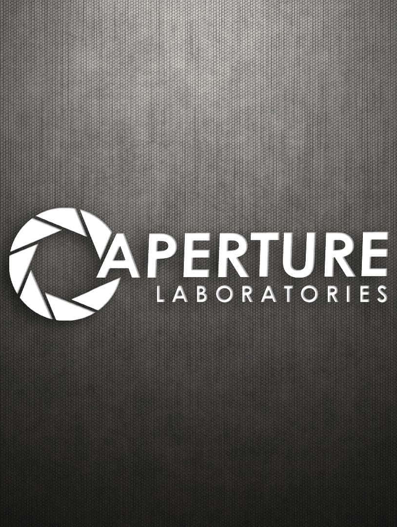 電玩遊戲 桌布 壁紙 — Aperture Laboratories 標誌，白色文字和相機光圈圖示，在深色紋理背景上。