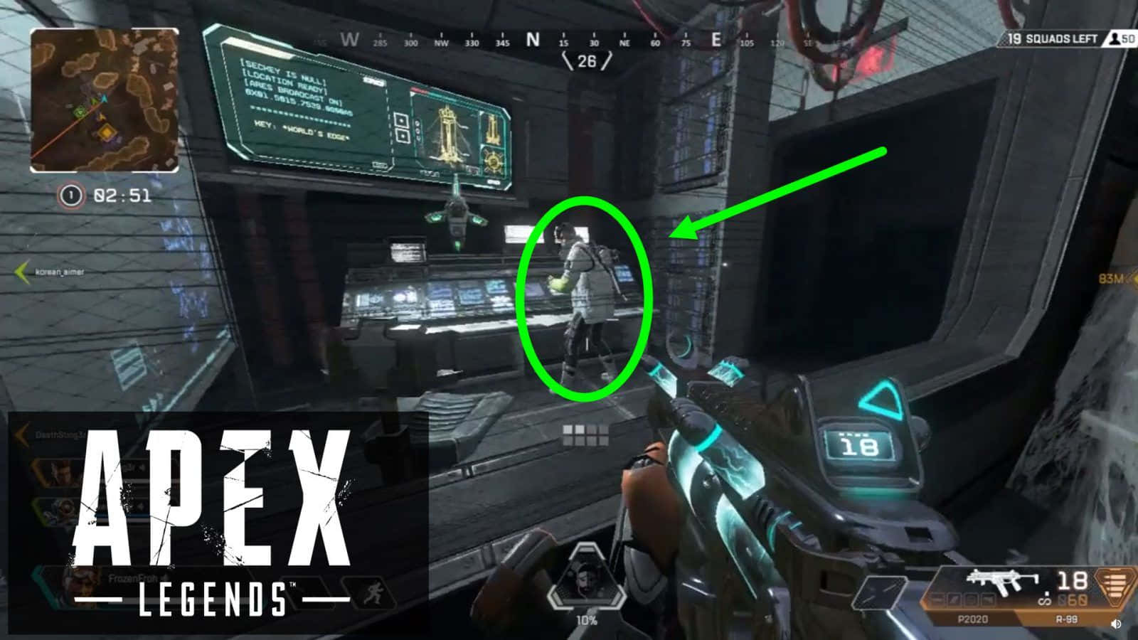 Apex Legends Crypto 桌布 壁紙 — Apex Legends 中的第一人稱視角，顯示玩家在一個高科技控制室中瞄準敵人，控制室內有發光的螢幕和未來主義武器。