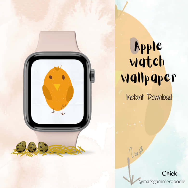 Apple Watch 顯示卡通小雞、蛋和稻草。 — Apple Watch 動態 壁紙