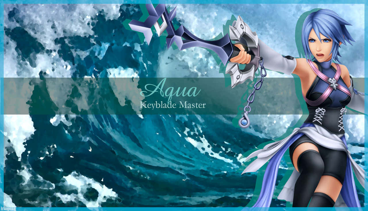 桌布 壁紙 — Aqua，鑰刃大師，手持她的標誌性武器，對抗著洶湧的海浪。