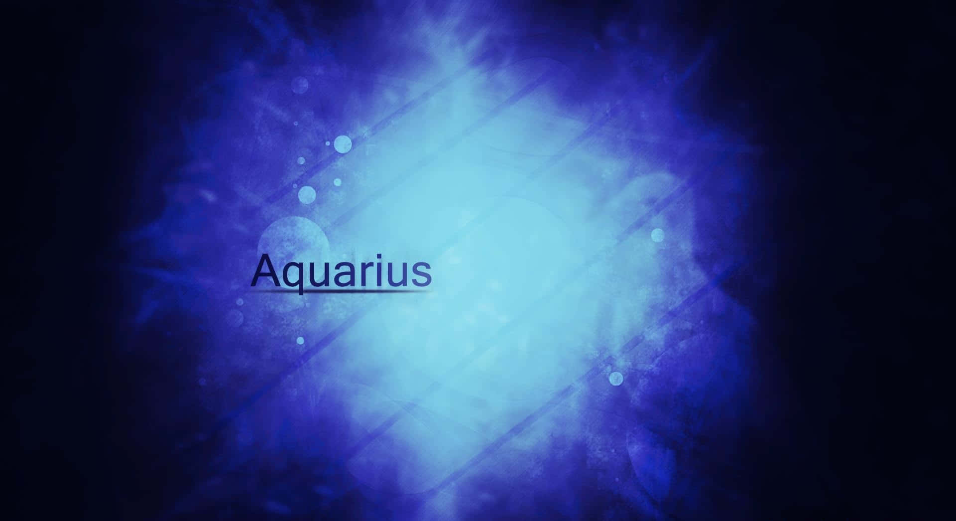 aquarius 桌布 壁紙 — 「Aquarius」這個字在宇宙星雲背景中發出鮮豔的藍光，伴隨著耀眼的光線和漂浮的粒子。