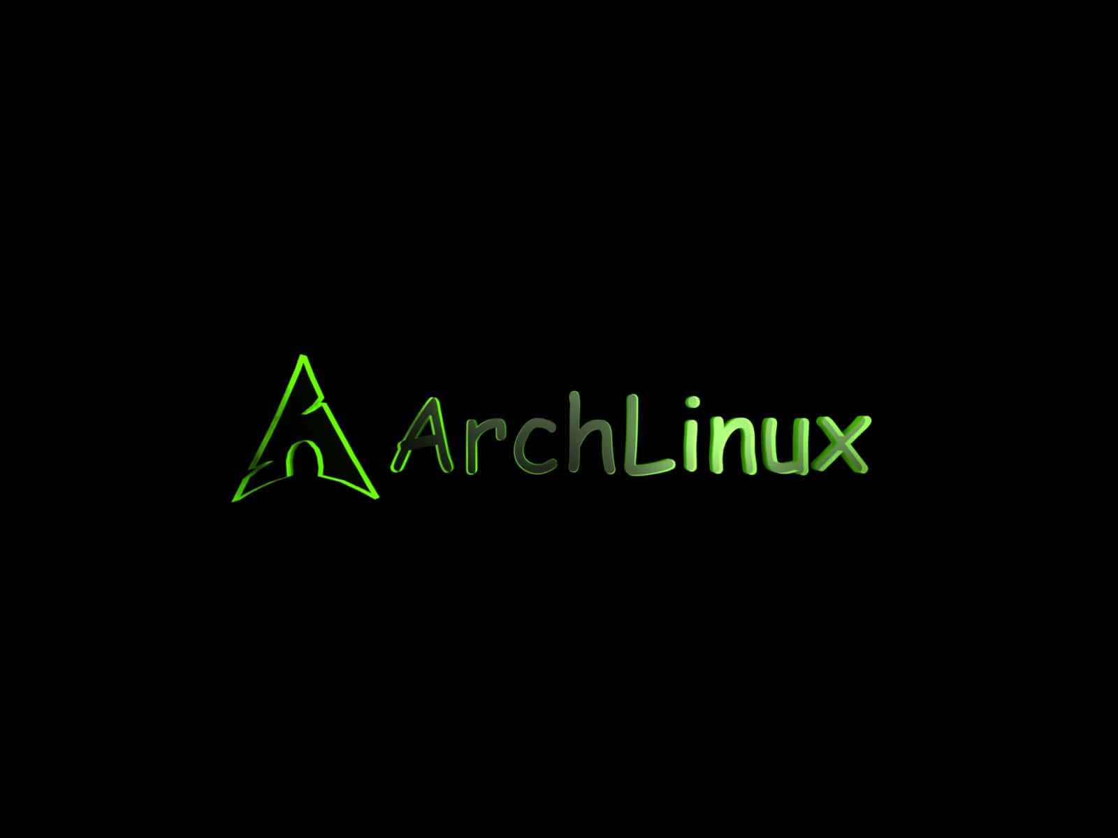 Linux 桌布 壁紙 — ArchLinux 標誌在純黑色背景上發出鮮豔的綠色光芒。