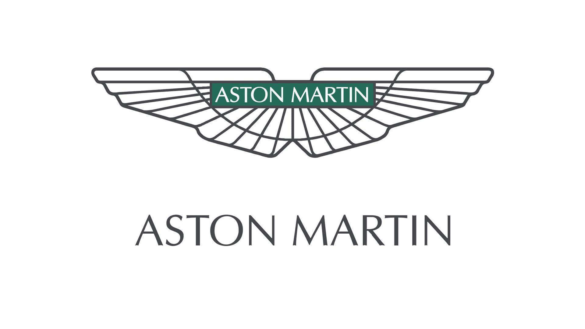 奧斯頓馬丁 桌布 壁紙 — Aston Martin 標誌，帶有翼形徽章和綠色條紋，白色背景。