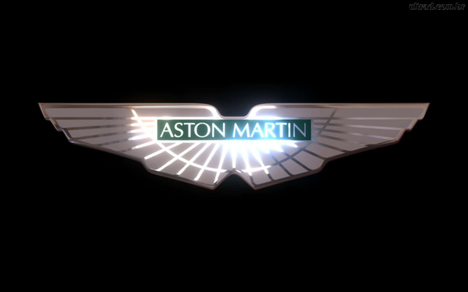 奧斯頓馬丁 桌布 壁紙 — Aston Martin 標誌，帶有發光翅膀和綠色文字，居中於黑色背景上。