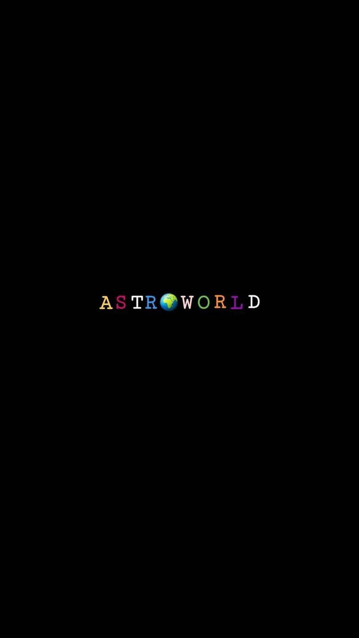 Astroworld 桌布 壁紙 — 「ASTROWORLD」一詞以彩色字母呈現，其中「O」由地球儀取代，居中於黑色背景上。