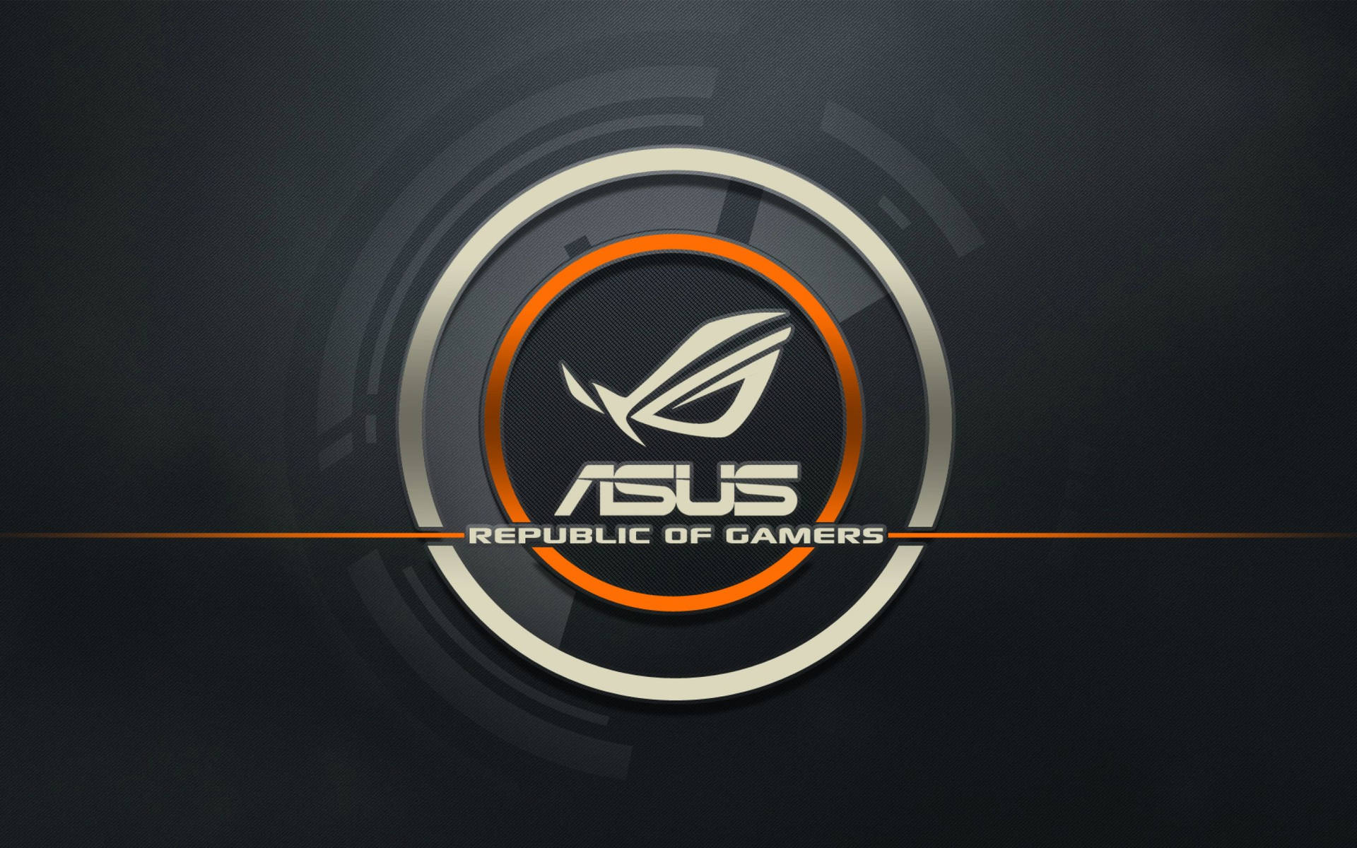 ASUS Republic of Gamers 標誌，在深色背景上帶有橙色和銀色的圓形設計。 — Asus 壁紙