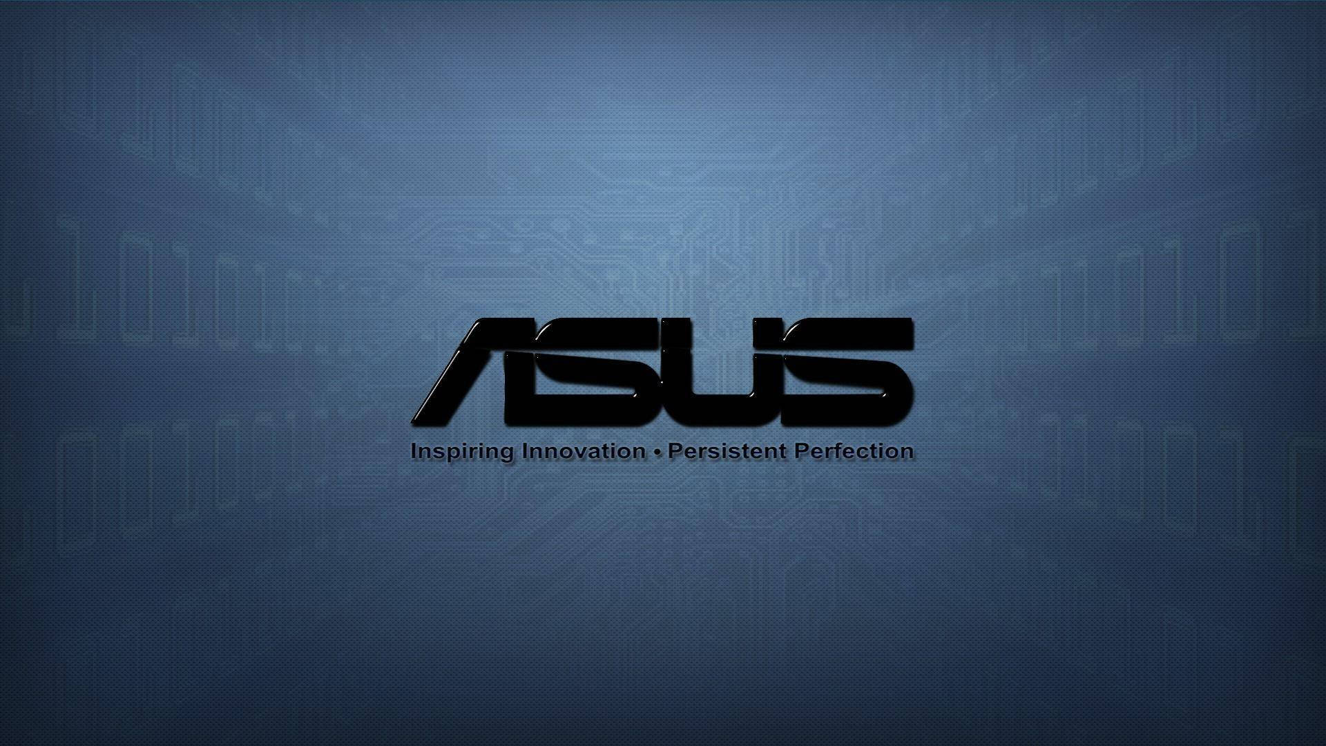 ASUS 桌布 壁紙 — ASUS 標誌以時尚黑色呈現，帶有發光電路和二進制代碼，背景為漸變藍色。