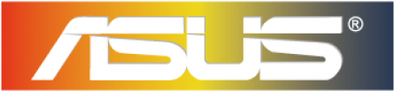 彩色動圖 桌布 壁紙 — ASUS 標誌以粗體白色字體呈現，背景為從橙色漸變到黃色再到深藍色的鮮豔漸變色。