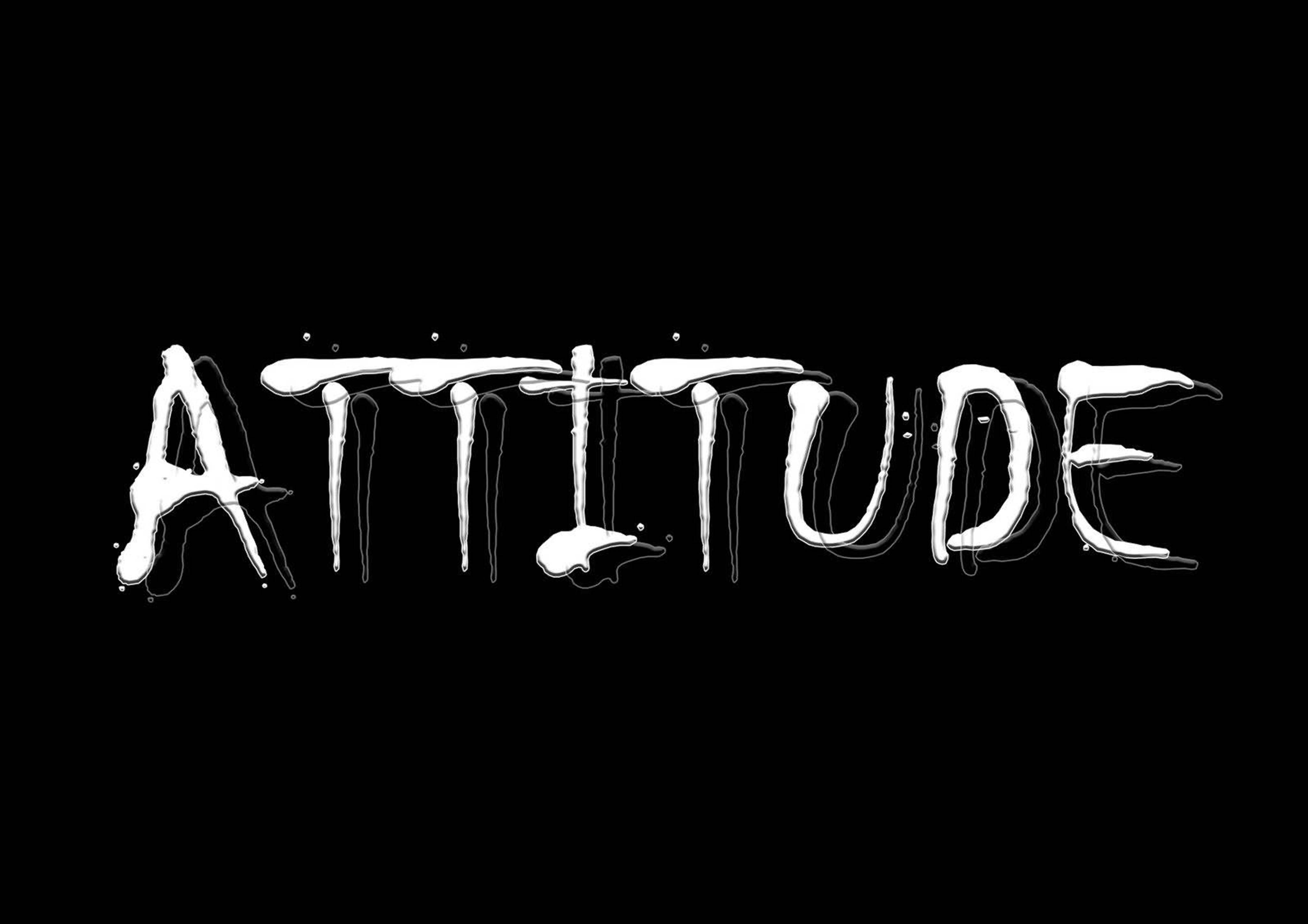 attitude 4K 桌布 壁紙 — 「attitude」一詞以粗體白色塗鴉風格在純黑背景上滴落。