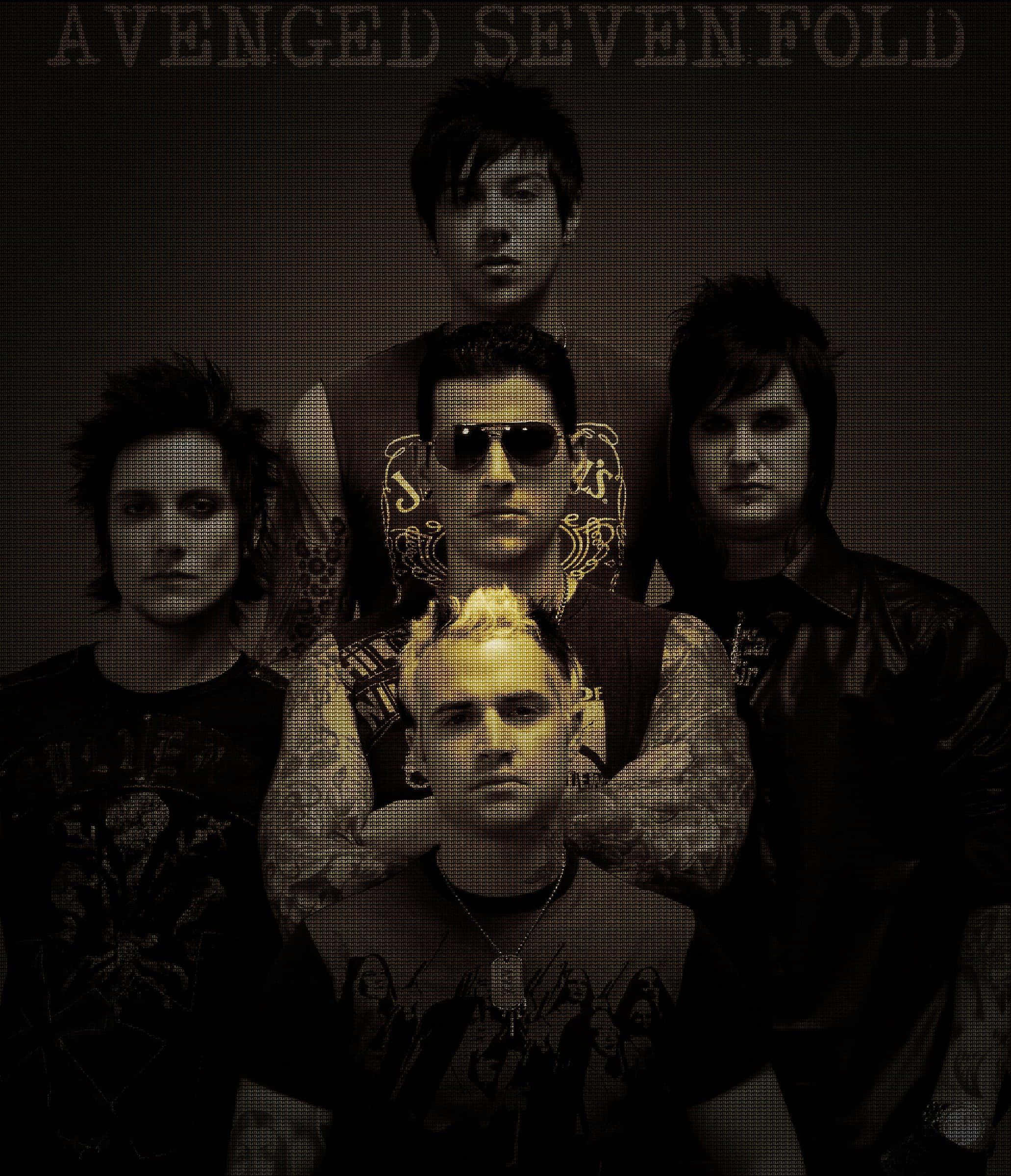 桌布 壁紙 — Avenged Sevenfold 的五位成員在昏暗燈光下以黑暗粗獷的風格擺姿勢，帶有濃妝和刺青。