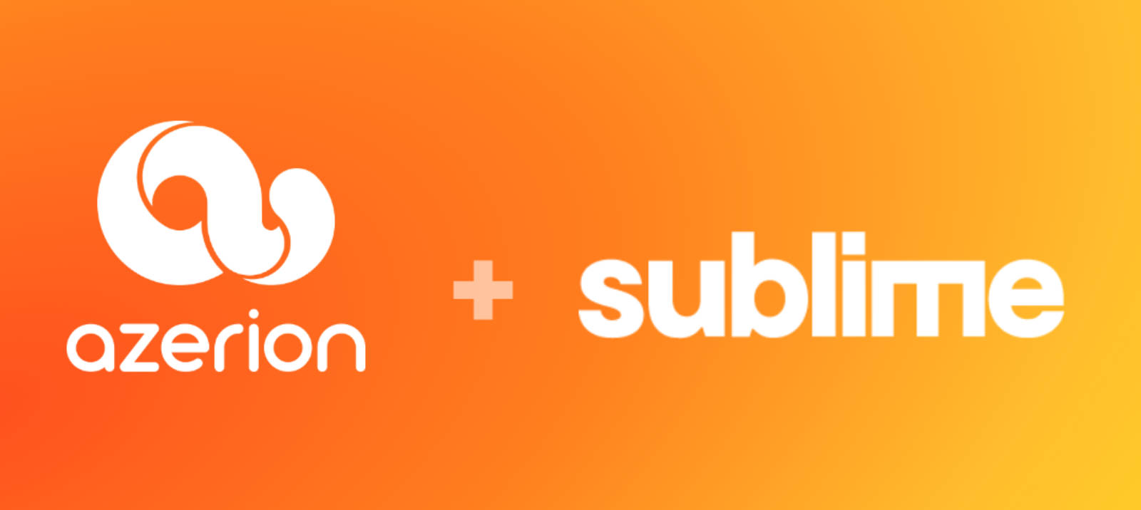 Azerion 和 Sublime 的標誌以加號相連，置於橙色漸變背景上。 — Valorant Logo 壁紙