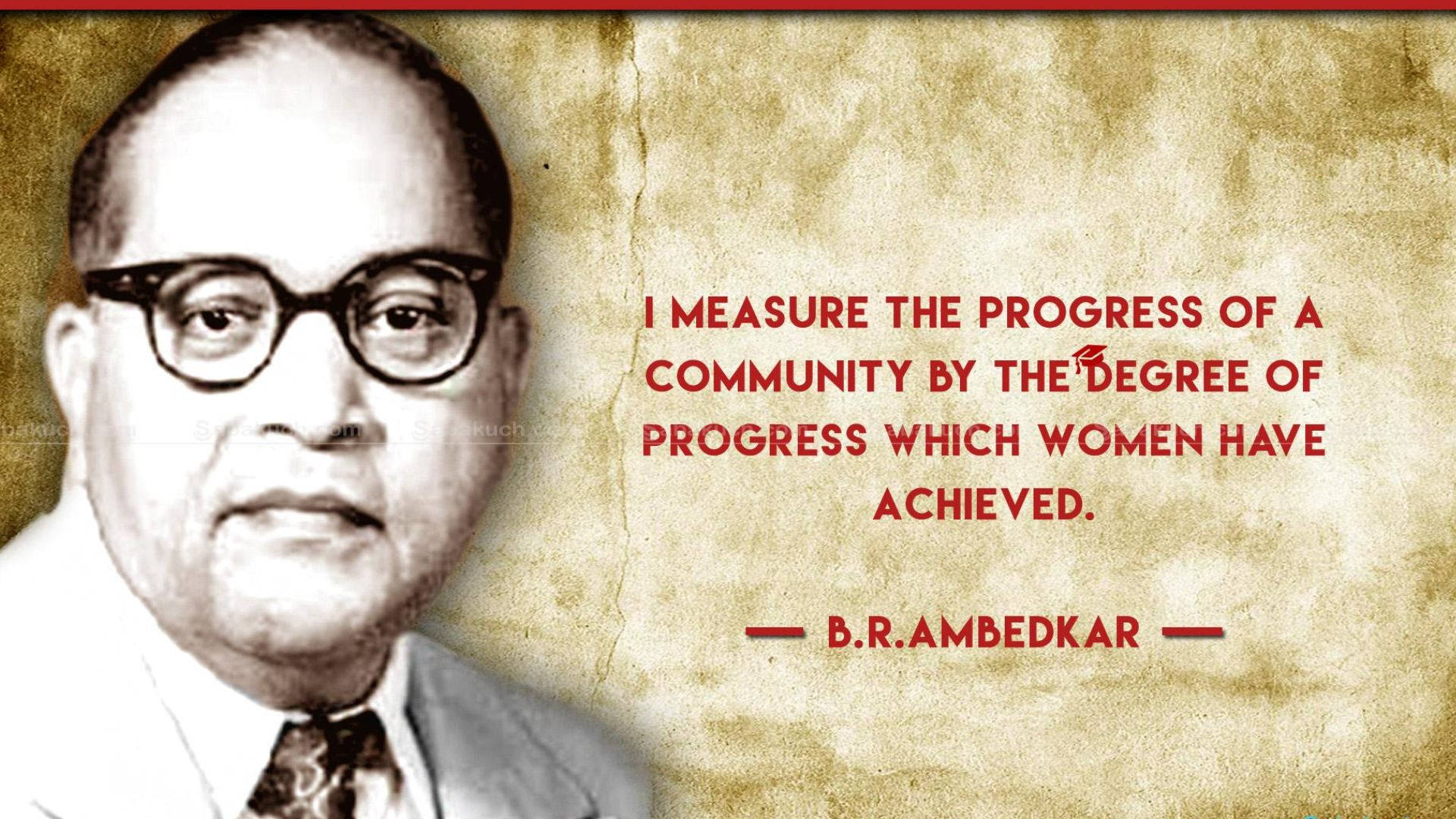 桌布 壁紙 — B.R. Ambedkar 的肖像，紅色文字在陳舊羊皮紙背景上的引文。