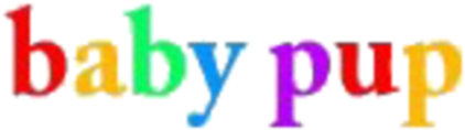 數碼 桌布 壁紙 — 「baby pup」一詞以俏皮的彩虹漸變字母呈現在純黑背景上。