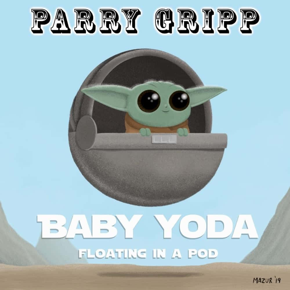 Baby Yoda 在沙漠景觀上方的漂浮莢艙中。 — 尤達寶寶 壁紙