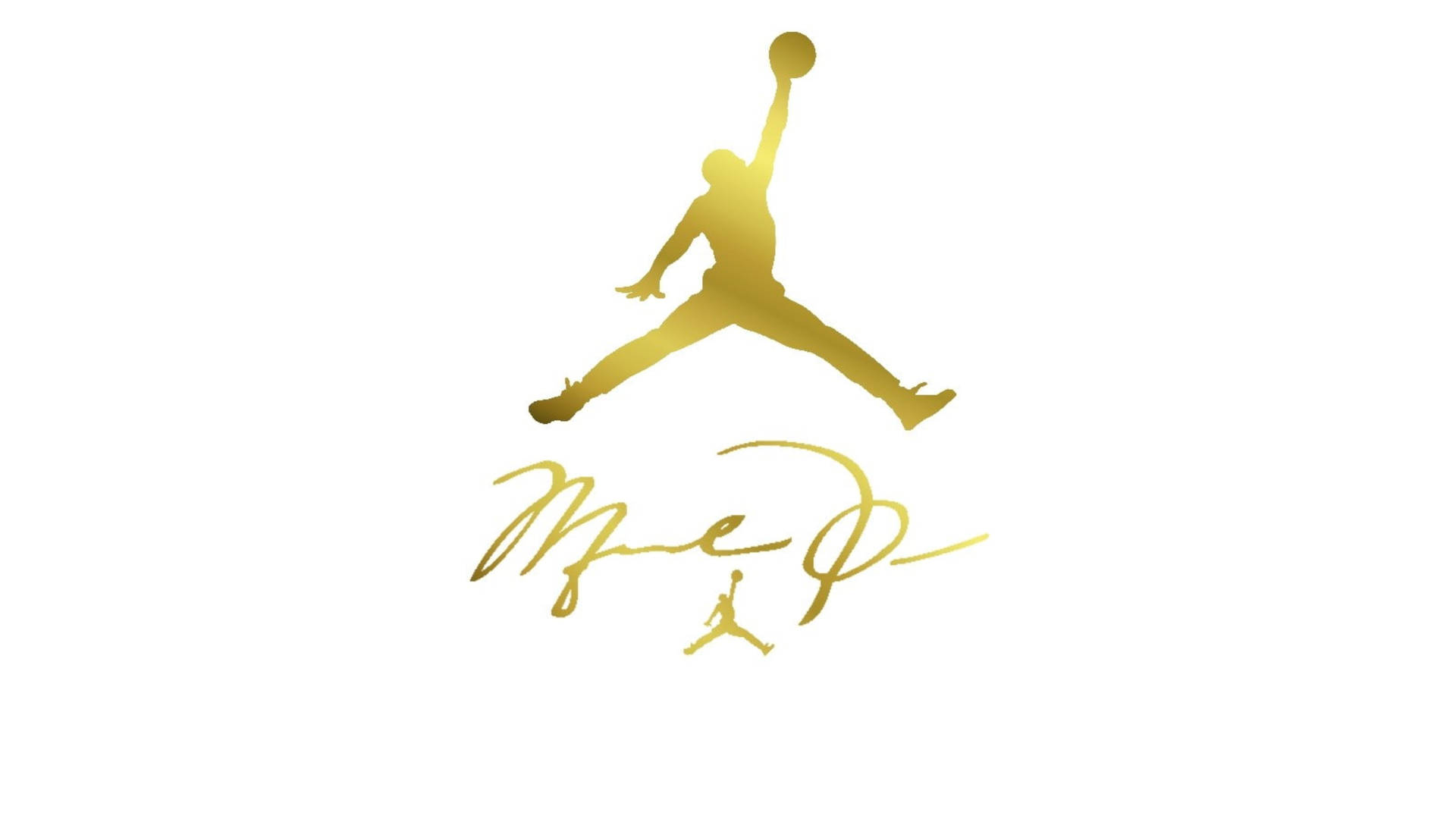 白色背景上帶有簽名的金色麥可喬丹標誌。 — Air Jordan 壁紙