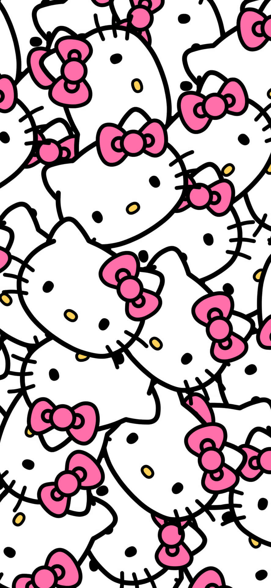  壁紙 — 白色背景上重複出現帶有粉紅色蝴蝶結的Hello Kitty面孔圖案。