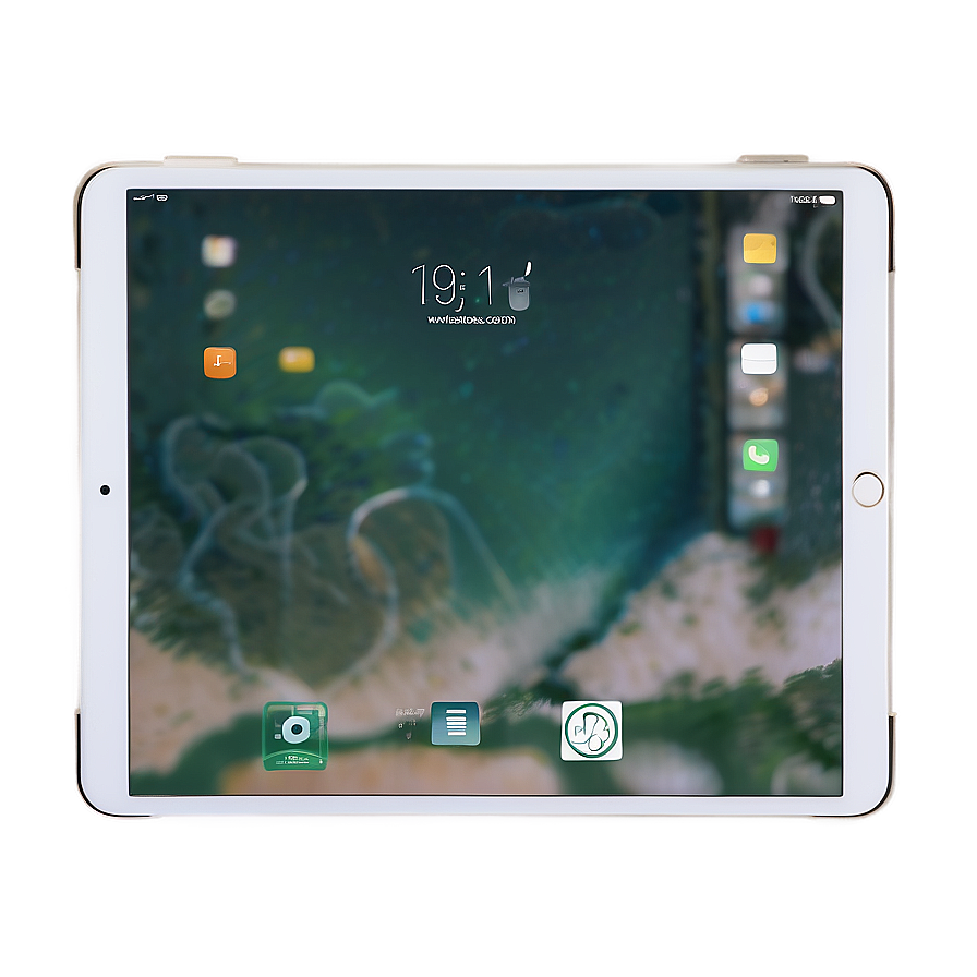 白色平板電腦顯示抽象綠色桌布和應用程式圖標。 — iPad 壁紙
