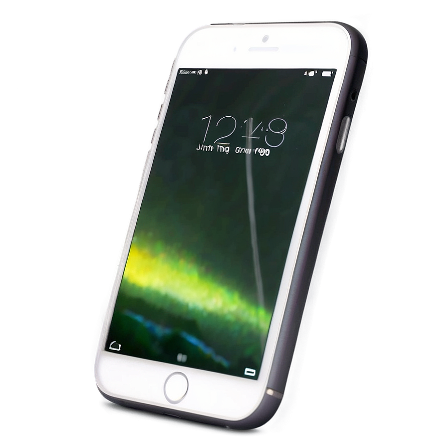 白色智慧型手機顯示極光背景，帶有發光的綠色和黃色色調。 — iPhone 11 壁紙