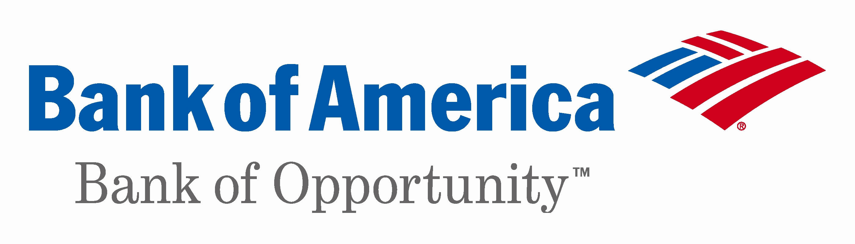Bank 桌布 壁紙 — Bank of America 標誌，帶有「Bank of Opportunity」標語，採用簡潔的企業字體，白色背景。