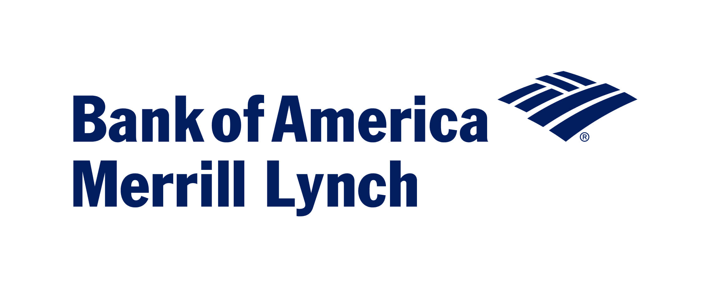 Bank Of America 桌布 壁紙 — Bank of America Merrill Lynch 標誌，深藍色文字和抽象波浪符號，位於純白色背景上。