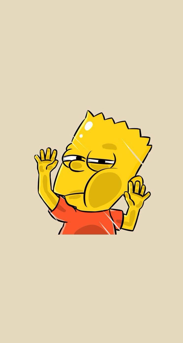 霸子·辛普森 桌布 壁紙 — Bart Simpson 卡通角色穿著紅色襯衫，疲倦的眼神在米色背景上揮手。