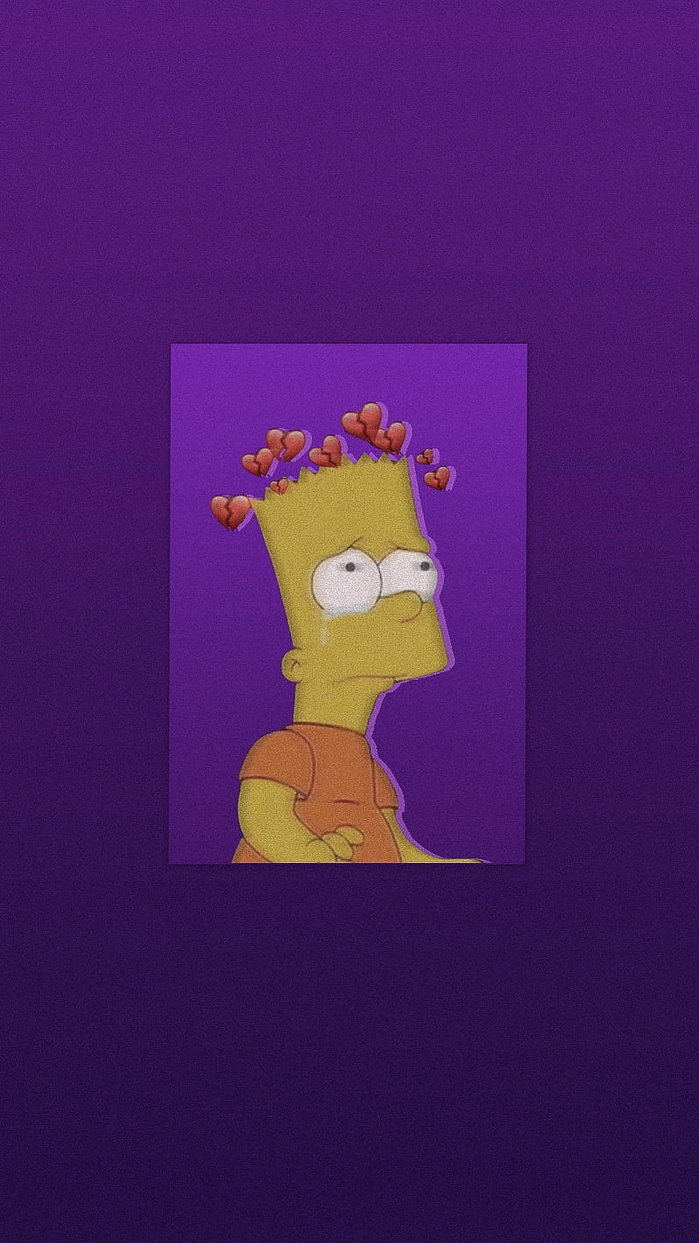 Simpson 桌布 壁紙 — Bart Simpson 頭上有心形漂浮在純紫色背景上。