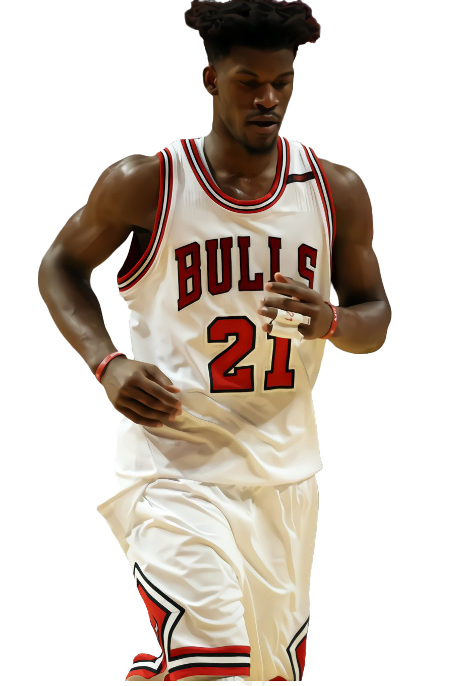 身穿公牛隊服裝的運動型籃球運動員正在奔跑。 — NBA 壁紙