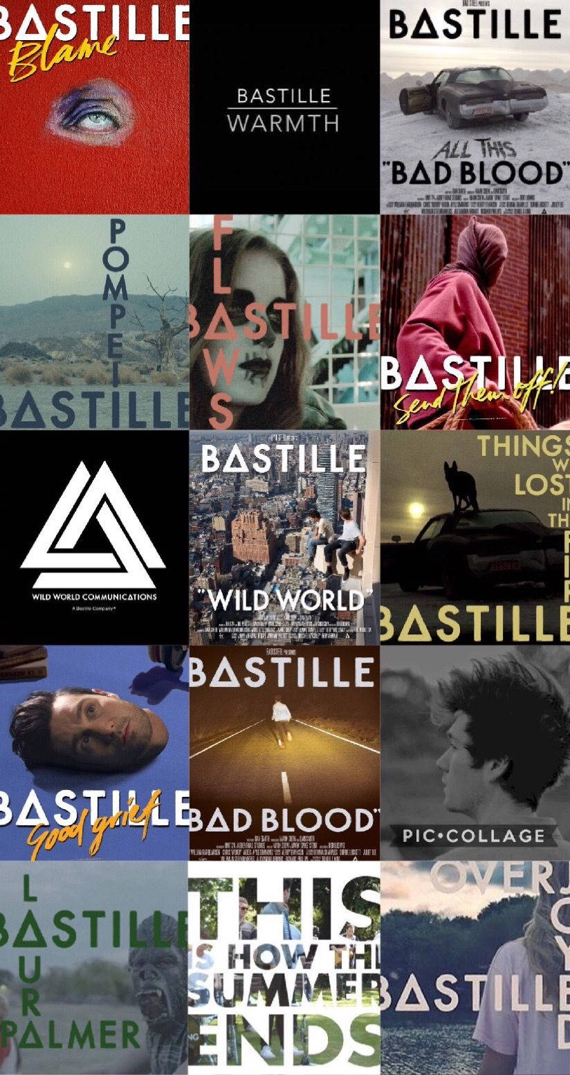 Bastille 桌布 壁紙 — Bastille 專輯封面的拼貼畫，包含多種圖像，包括眼睛特寫、城市景觀以及處於不同情緒和環境中的人們。