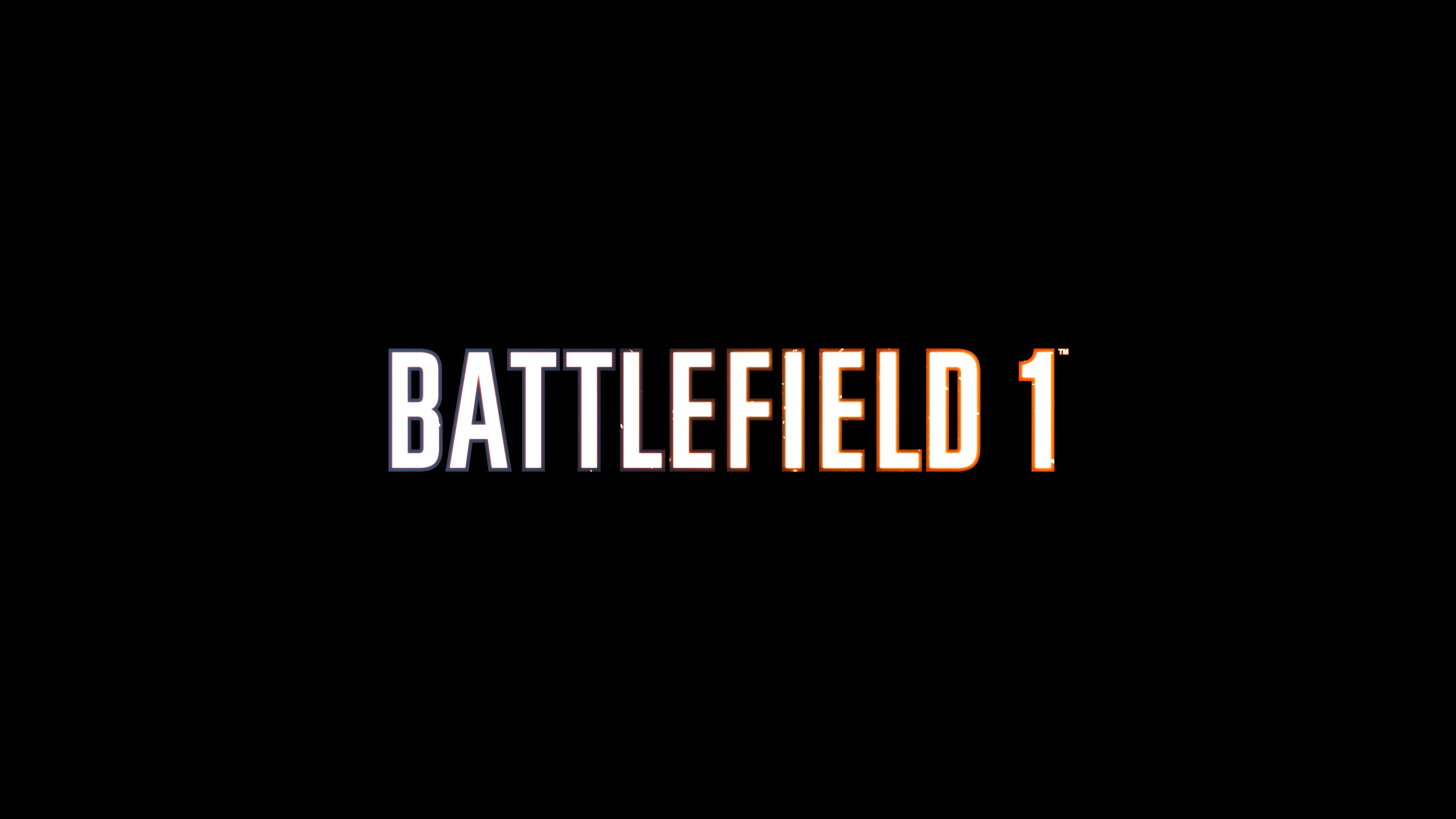 遊戲 桌布 壁紙 — 「BATTLEFIELD 1」的標題在純黑背景上閃耀著火橙色邊緣。