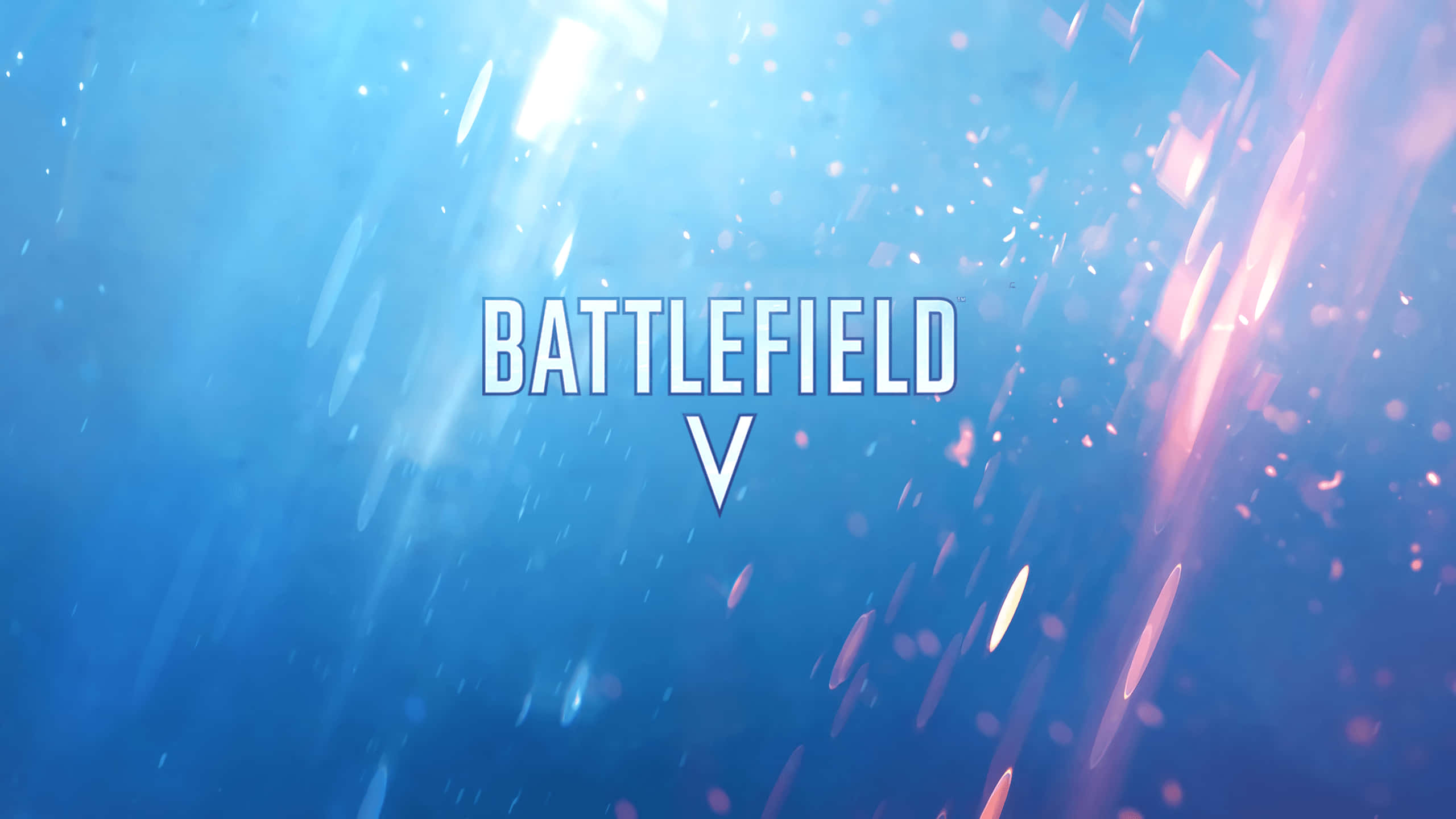 video games 桌布 壁紙 — Battlefield V 標誌在充滿動感的藍色和粉紅色粒子背景及光線中發光。