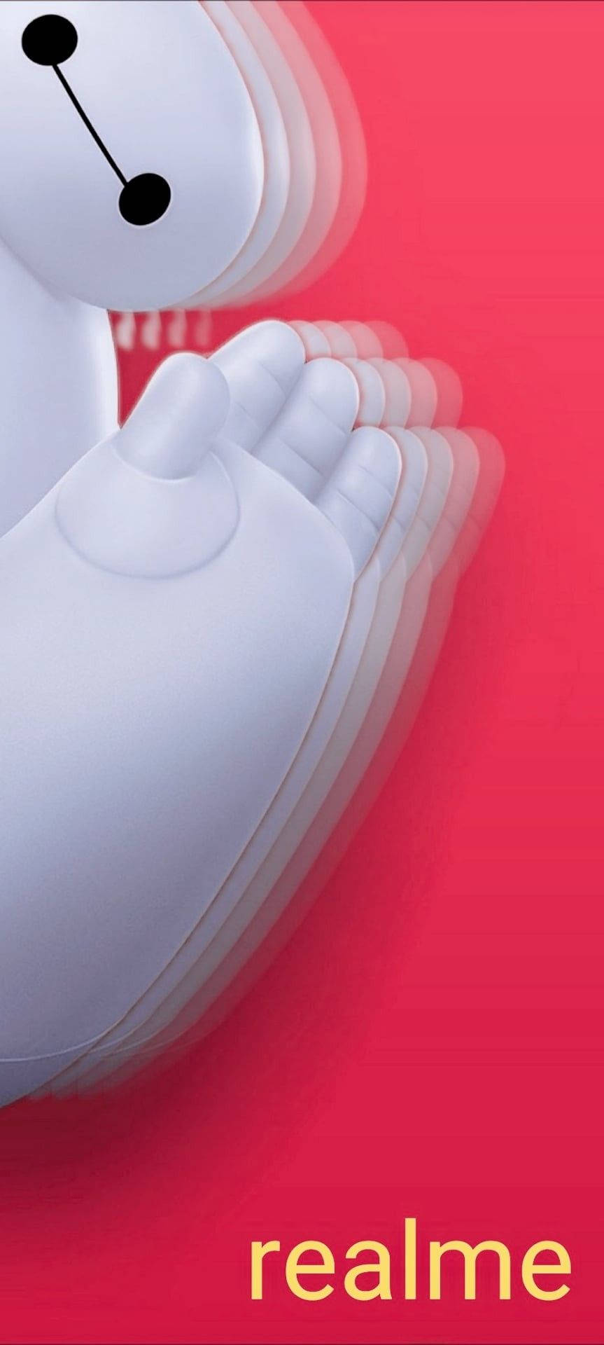 打孔 桌布 壁紙 — Baymax 白色機械手和臉部特寫，背景為鮮紅色並帶有動態模糊效果。
