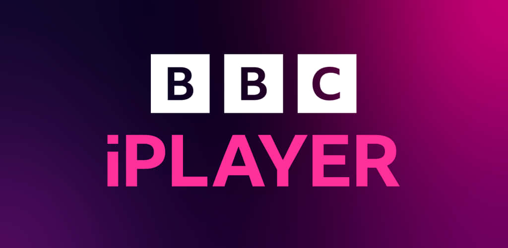 標誌 桌布 壁紙 — BBC iPlayer 標誌以粗體白色和粉紅色文字顯示，背景為鮮豔的紫色到洋紅色漸變。