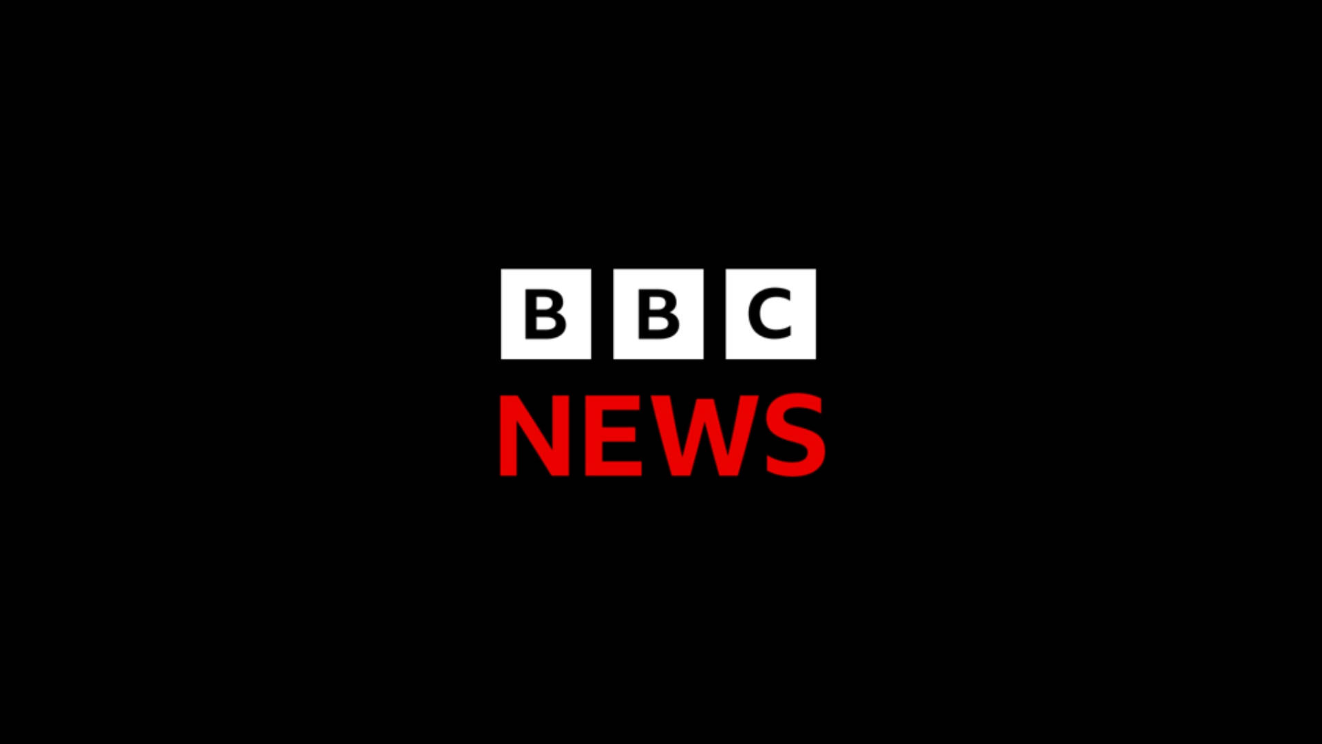 Red And White 桌布 壁紙 — BBC News 標誌，粗體白色和紅色文字居中在純黑色背景上。