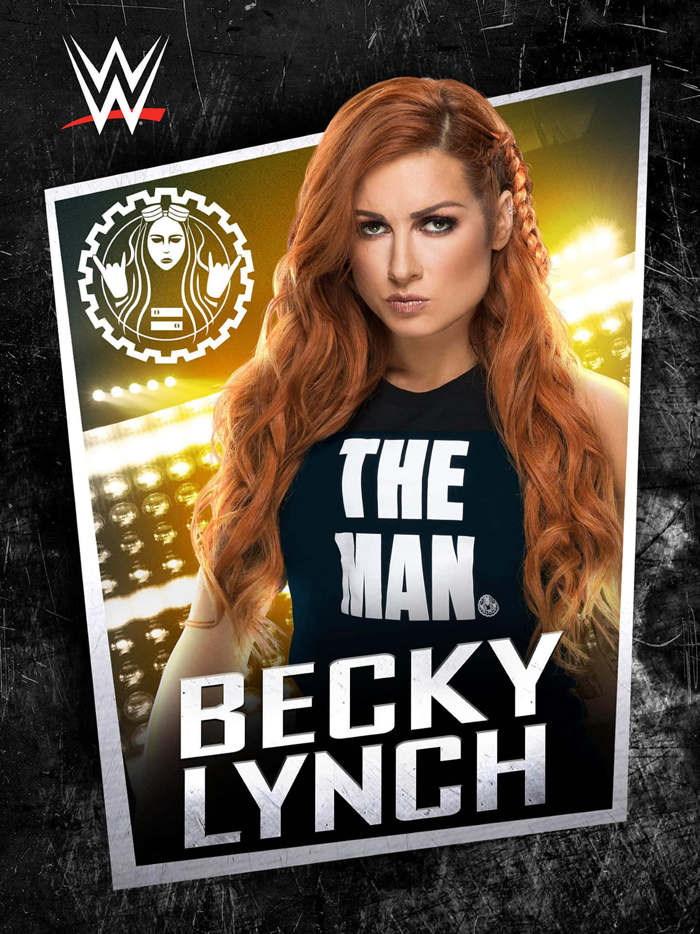 WWE摔角手Becky Lynch在宣傳海報中，身後有舞台燈光。 — 壞女孩 GIF 壁紙