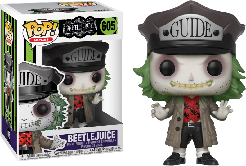 Beetlejuice 桌布 壁紙 — Beetlejuice 身穿導遊制服、綠色頭髮、咧嘴大笑的 Funko Pop! 乙烯基公仔。
