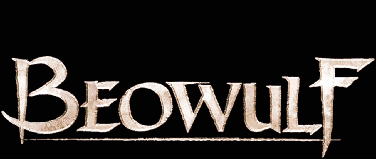 電影動圖 桌布 壁紙 — 「Beowulf」一詞以華麗紋理銀色字體呈現在純黑背景上。
