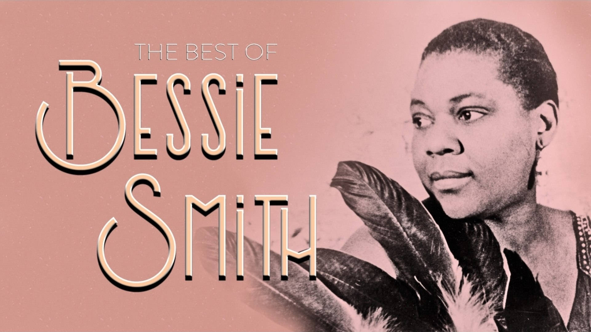 Bessie Smith 肖像，粉紅色背景上帶有裝飾藝術文字 — 黑白 壁紙