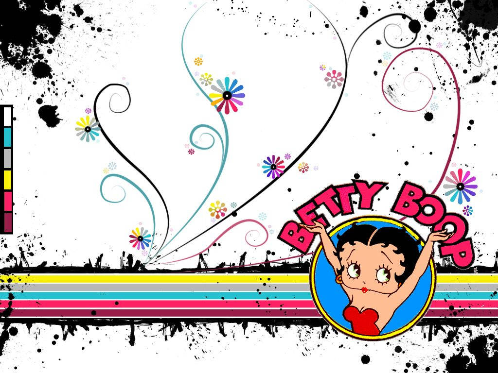 boop 桌布 壁紙 — Betty Boop 卡通角色，採用色彩繽紛的漩渦設計，搭配潑墨藝術和彩虹條紋。