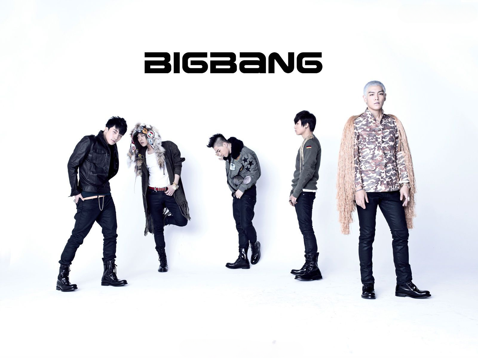 BIGBANG五位成員：G-Dragon、T.O.P、太陽、大聲、勝利 壁紙
