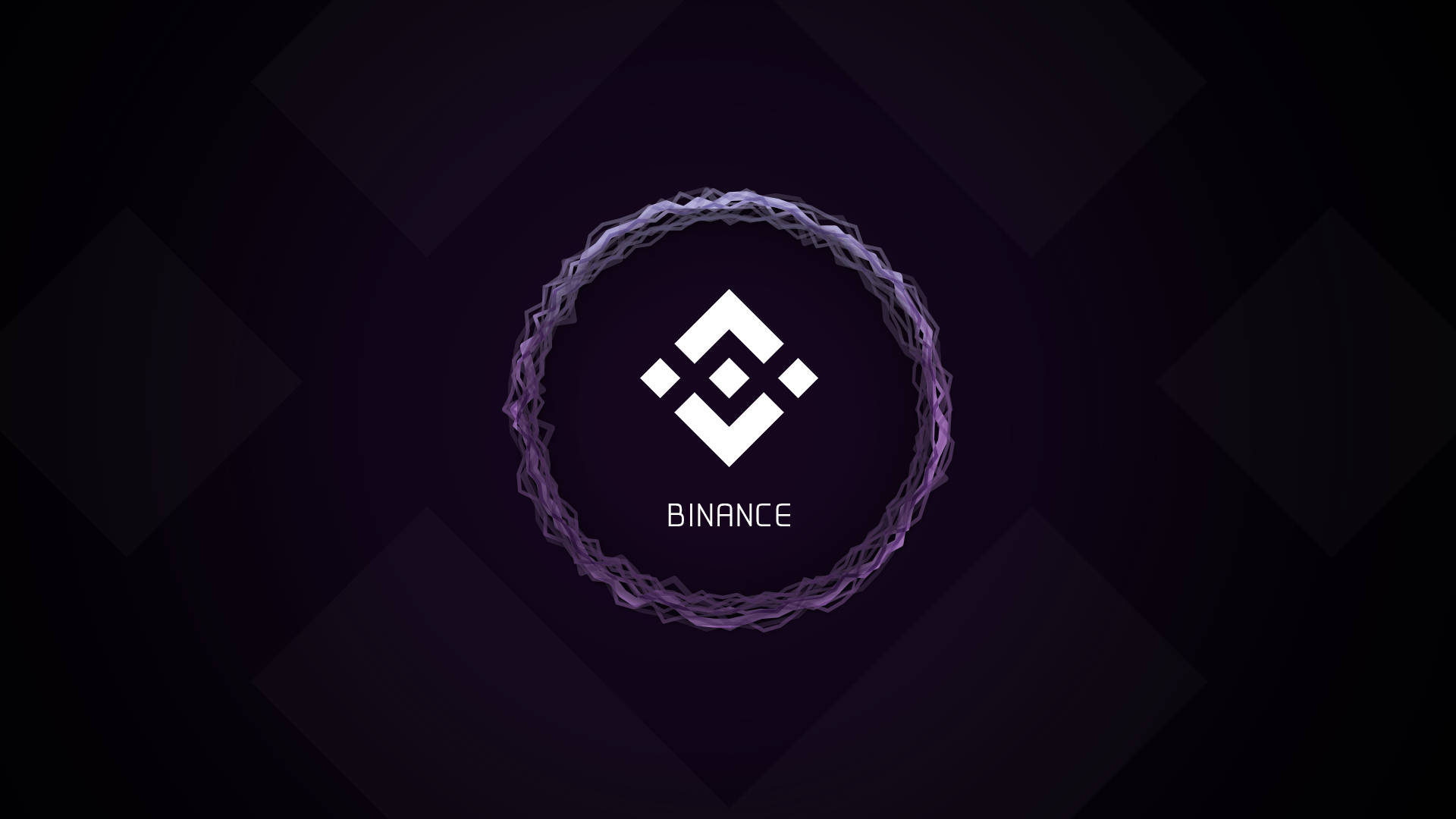 Binance 桌布 壁紙 — Binance 標誌位於發光紫色環的中心，背景為深色幾何圖案。