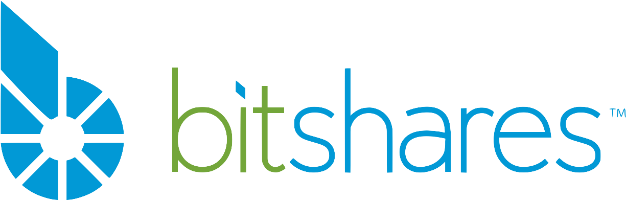 Cryptocurrency 桌布 壁紙 — Bitshares 標誌，藍色幾何圖示和漸變文字，黑色背景。
