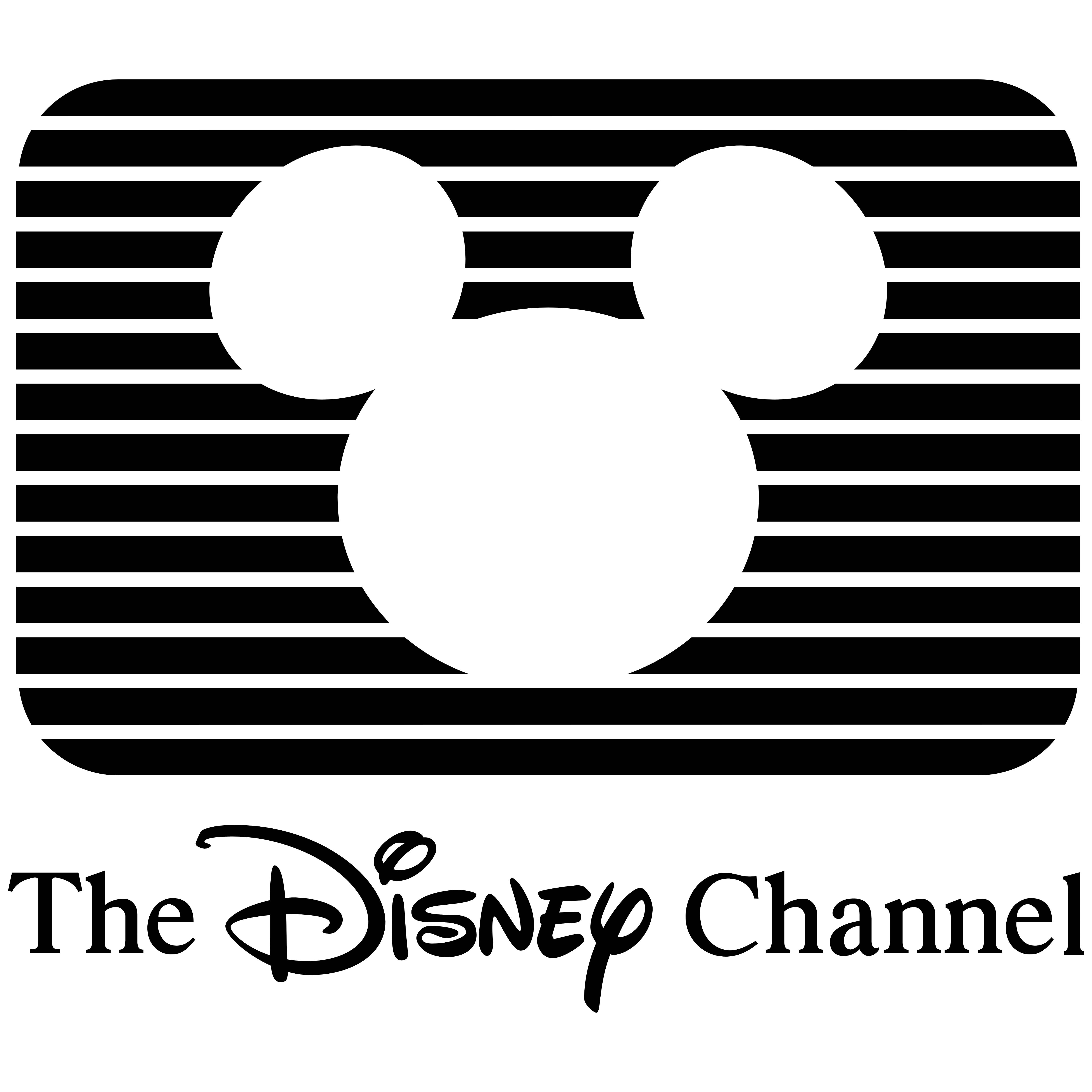 迪士尼頻道 桌布 壁紙 — The Disney Channel 的黑白標誌，水平條紋上帶有標誌性的米奇老鼠耳朵剪影。