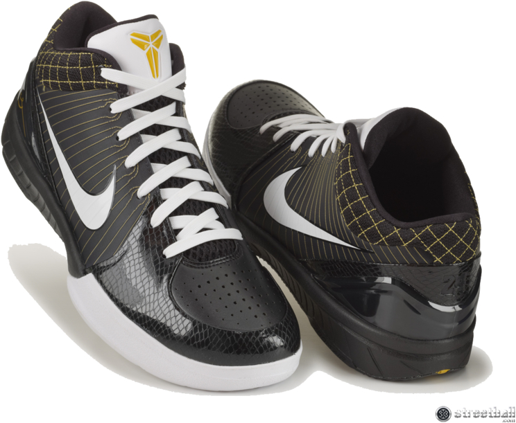 黑白Nike Kobe籃球鞋，帶有金色點綴和蛇皮紋理。 — Nike 節奏籃球 壁紙