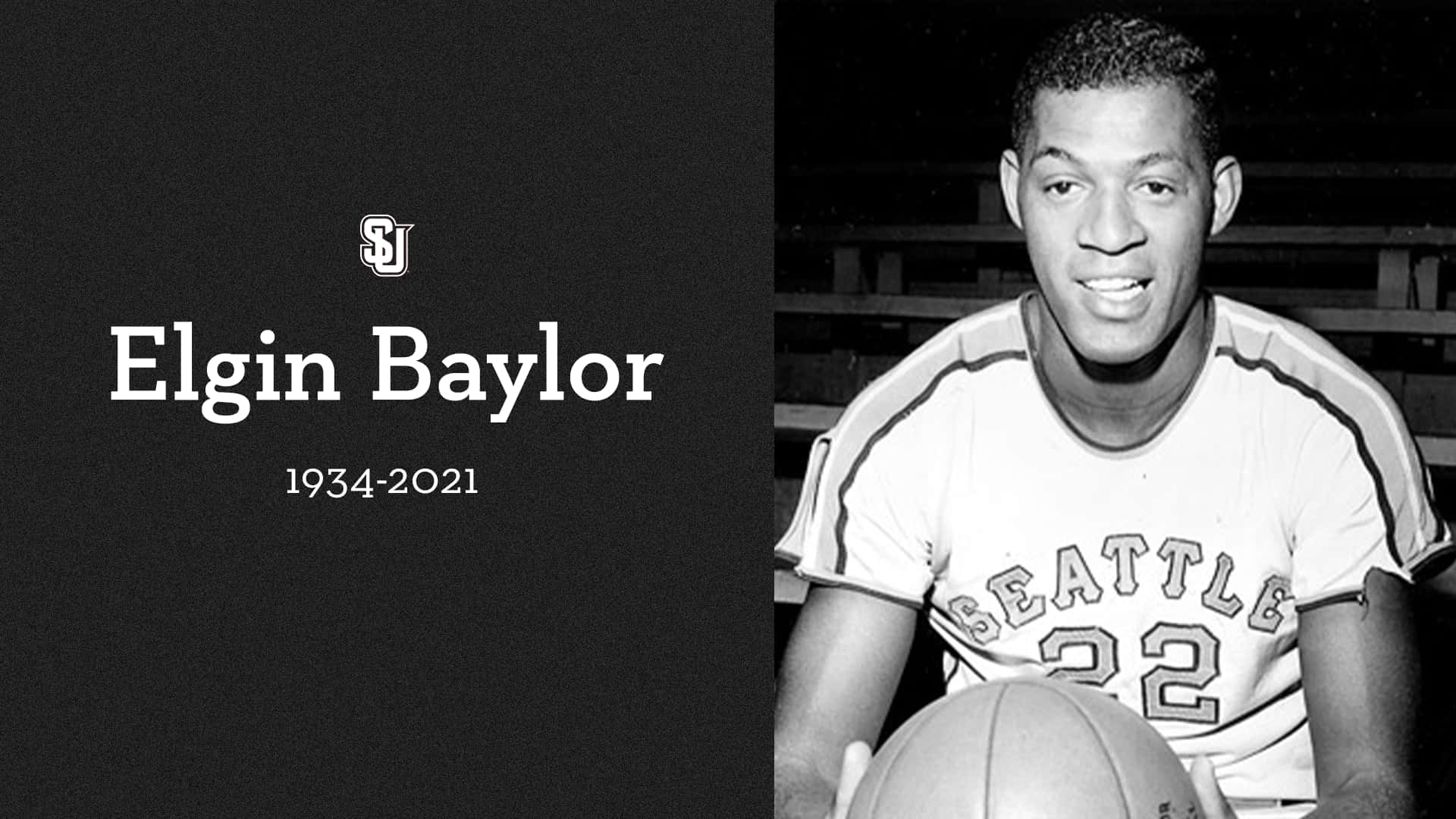 埃爾金·貝勒 1934-2021 身穿西雅圖球衣手持籃球 — NBA 壁紙